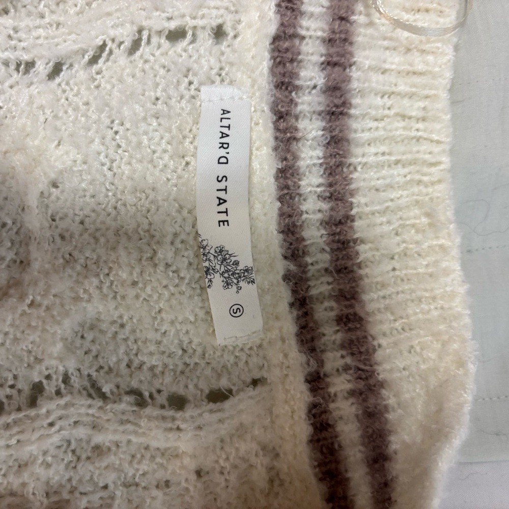 Altar'd State Cozy Cream and Brown Cable-Knit Sweater